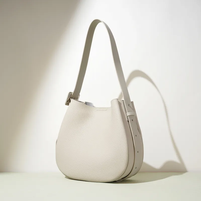 COURONNE Top Grain Cow Leather Tote Bag, Shoulder Bag Women's Black/White/Elephant Gray/Lavender-7