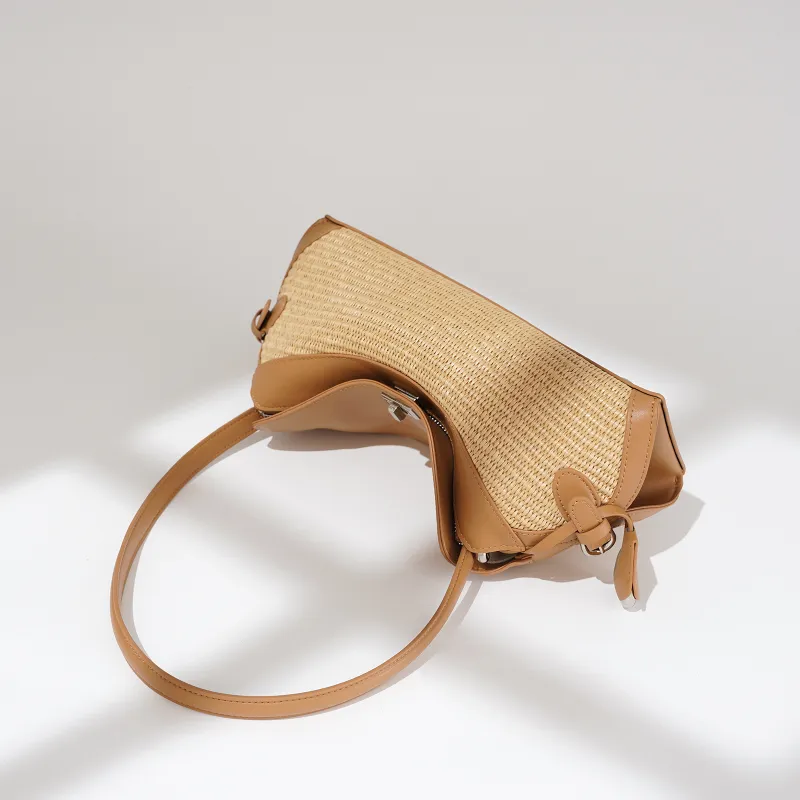 COURONNE Cow Leather With Straw Woven Crossbody Bag, Shoulder Bag Women's Multicolor-7