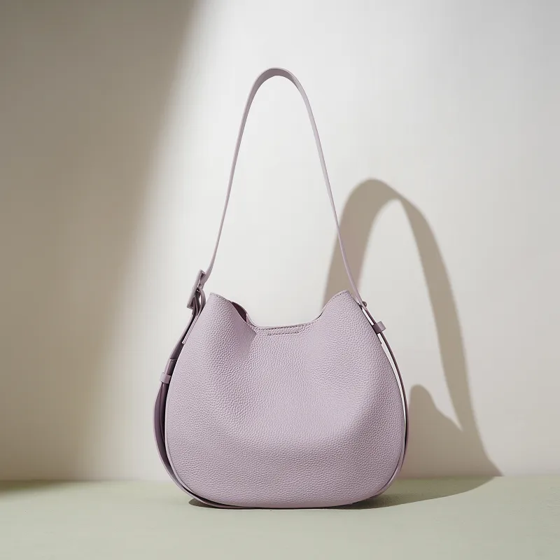COURONNE Top Grain Cow Leather Tote Bag, Shoulder Bag Women's Black/White/Elephant Gray/Lavender-22