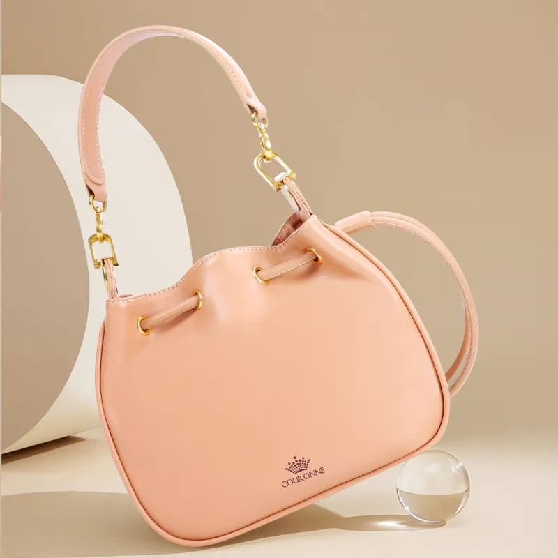 COURONNE Cow Leather Handbag Regular Women's Black/Flesh Pink-10
