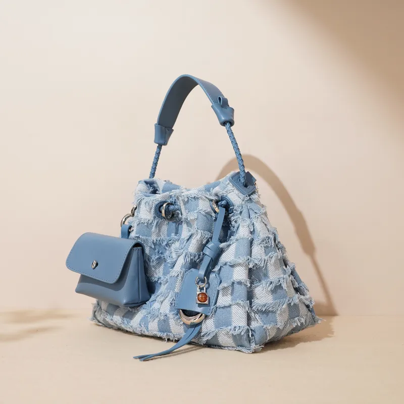 COURONNE Denim With Top Grain Cow Leather Shoulder Bag Women's Multicolor-9