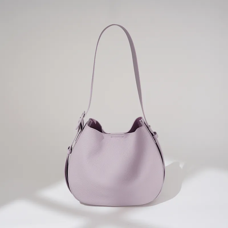 COURONNE Top Grain Cow Leather Tote Bag, Shoulder Bag Women's Black/White/Elephant Gray/Lavender-19