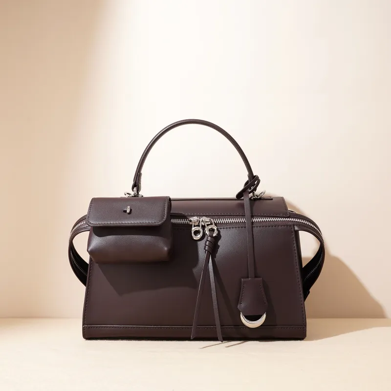 COURONNE Cow Leather Handbag Regular Women's Almond Brown-14