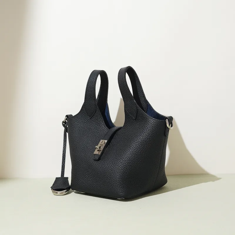 COURONNE Top Grain Cow Leather Handbag Women's Light Gray/Milkshake Pink/Black/Chick Yellow-17