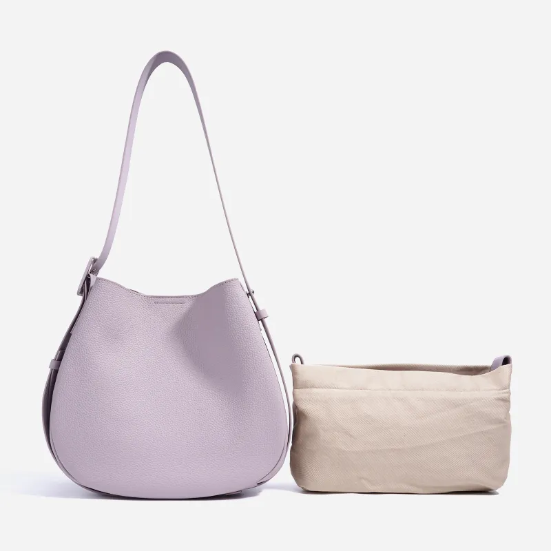 COURONNE Top Grain Cow Leather Tote Bag, Shoulder Bag Women's Black/White/Elephant Gray/Lavender-15