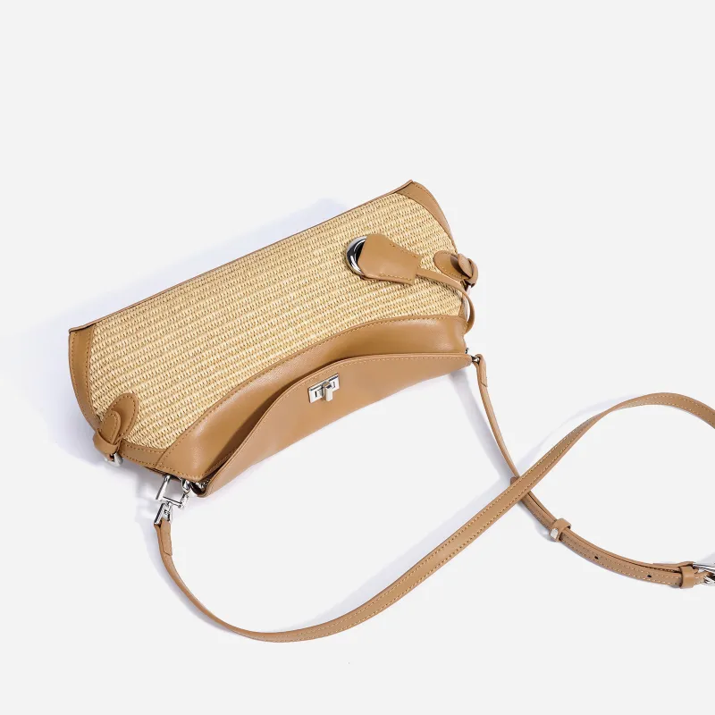 COURONNE Cow Leather With Straw Woven Crossbody Bag, Shoulder Bag Women's Multicolor-3