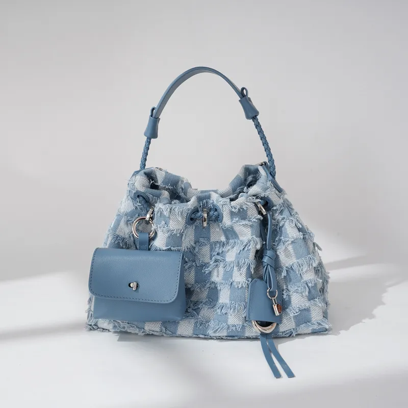 COURONNE Denim With Top Grain Cow Leather Shoulder Bag Women's Multicolor-7