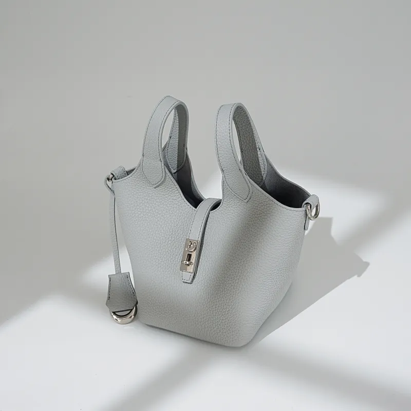 COURONNE Top Grain Cow Leather Handbag Women's Light Gray/Milkshake Pink/Black/Chick Yellow-5