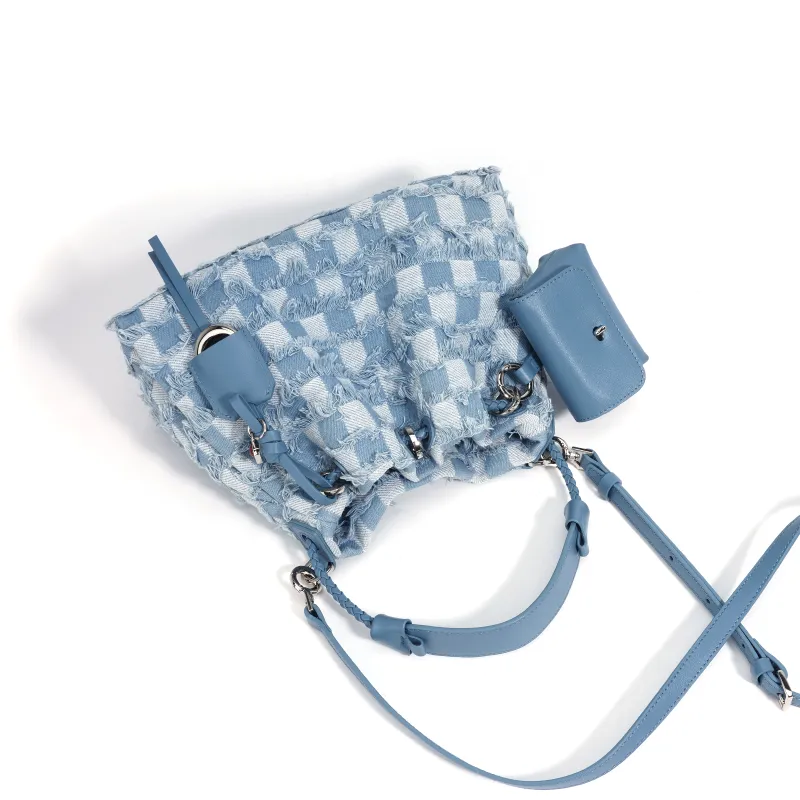 COURONNE Denim With Top Grain Cow Leather Shoulder Bag Women's Multicolor-4