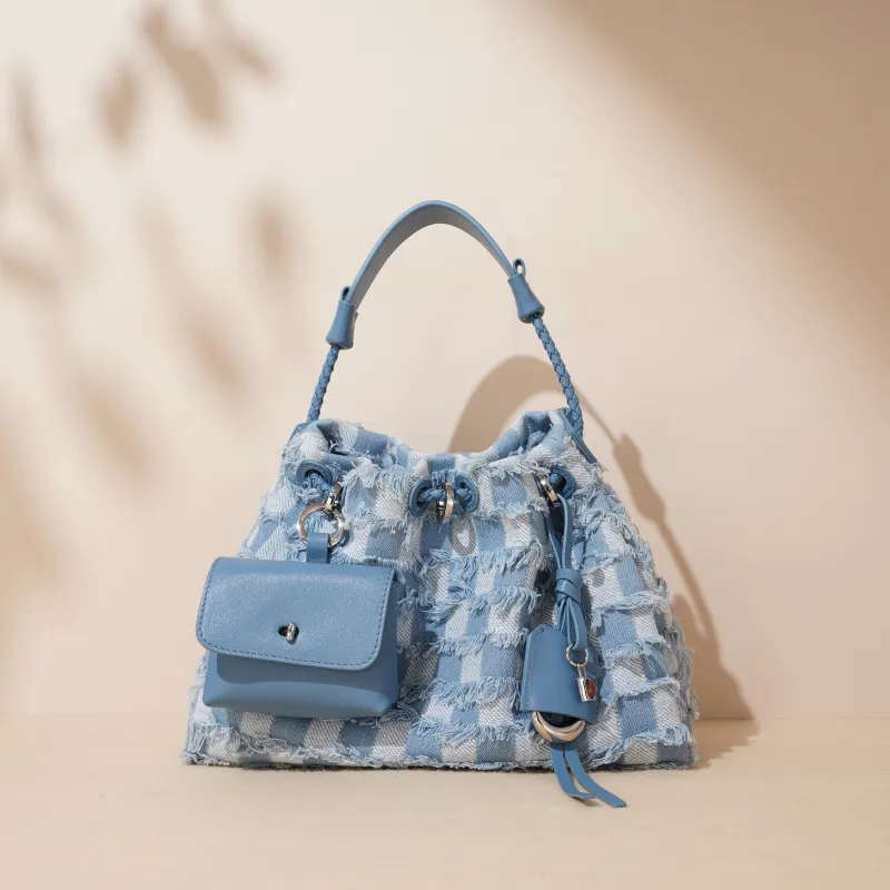 COURONNE Denim With Top Grain Cow Leather Shoulder Bag Women's Multicolor-8
