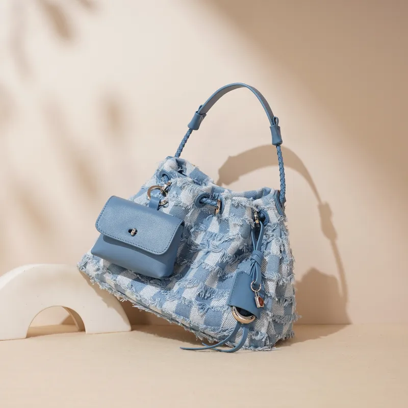 COURONNE Denim With Top Grain Cow Leather Shoulder Bag Women's Multicolor-10