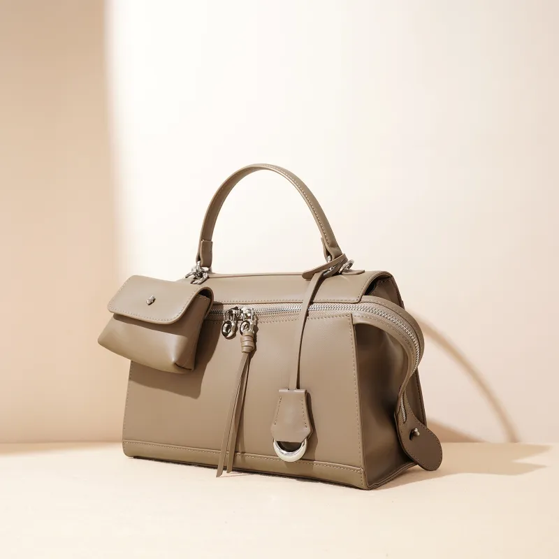 COURONNE Cow Leather Handbag Regular Women's Almond Brown-7