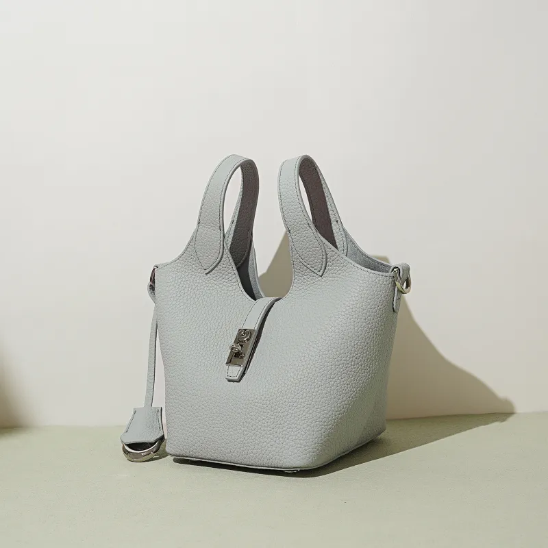 COURONNE Top Grain Cow Leather Handbag Women's Light Gray/Milkshake Pink/Black/Chick Yellow-8