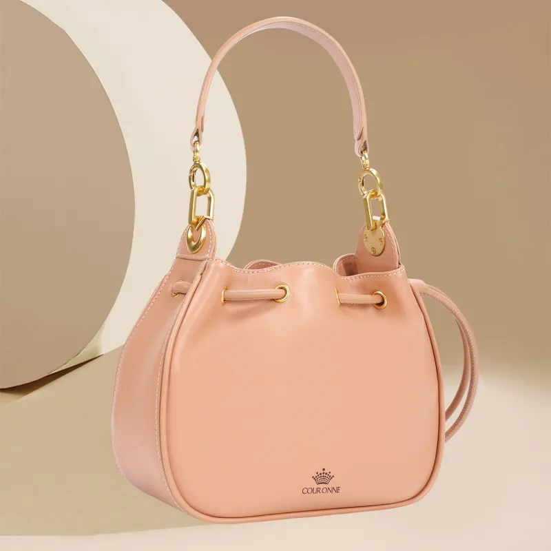 COURONNE Cow Leather Handbag Regular Women's Black/Flesh Pink-8
