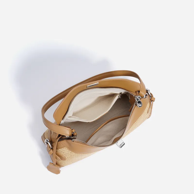 COURONNE Cow Leather With Straw Woven Crossbody Bag, Shoulder Bag Women's Multicolor-4