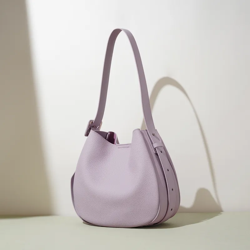 COURONNE Top Grain Cow Leather Tote Bag, Shoulder Bag Women's Black/White/Elephant Gray/Lavender-23