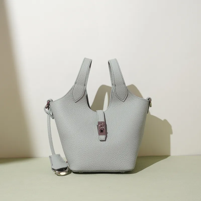 COURONNE Top Grain Cow Leather Handbag Women's Light Gray/Milkshake Pink/Black/Chick Yellow-7