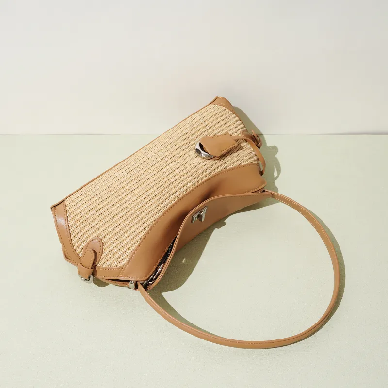 COURONNE Cow Leather With Straw Woven Crossbody Bag, Shoulder Bag Women's Multicolor-9
