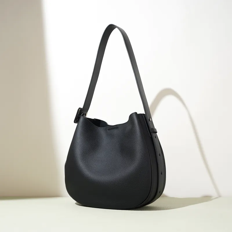 COURONNE Top Grain Cow Leather Tote Bag, Shoulder Bag Women's Black/White/Elephant Gray/Lavender-3
