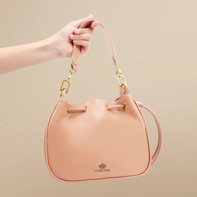 COURONNE Cow Leather Handbag Regular Women's Black/Flesh Pink-9