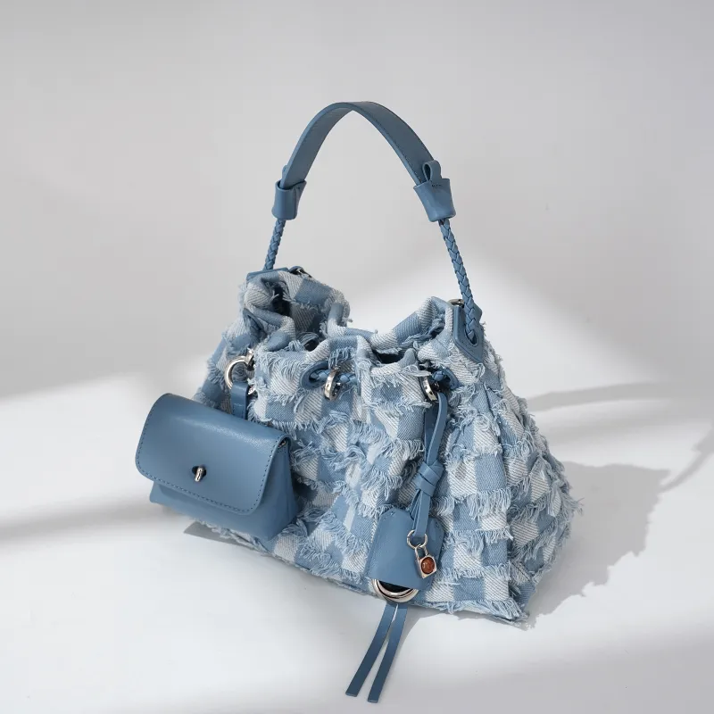 COURONNE Denim With Top Grain Cow Leather Shoulder Bag Women's Multicolor-6