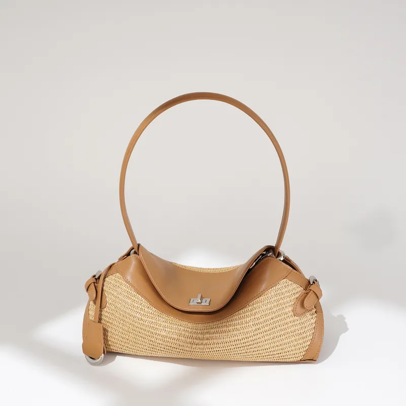 COURONNE Cow Leather With Straw Woven Crossbody Bag, Shoulder Bag Women's Multicolor-5