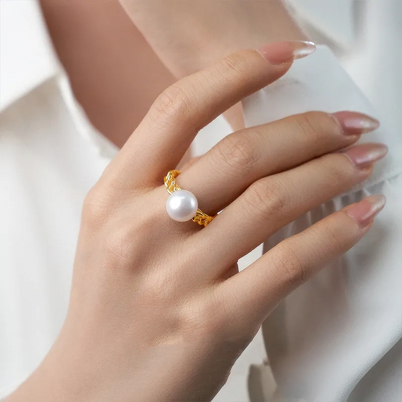 Luxury Beads Freshwater Pearl Rings Women's-4