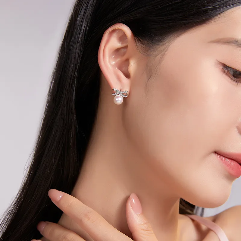Luxury Beads Pearl Stud Earrings Women's-6