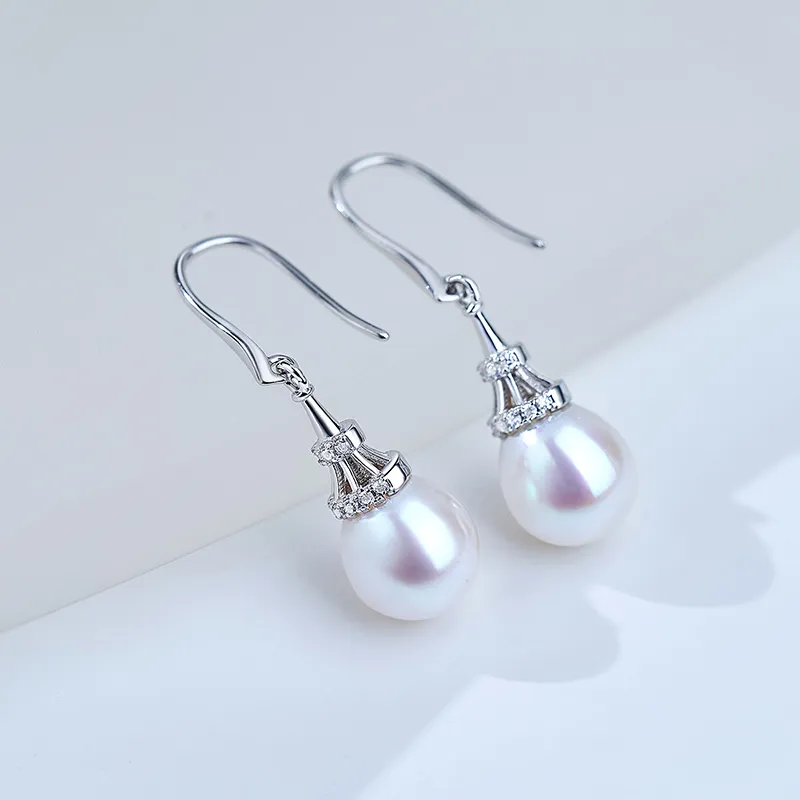 Luxury Beads Freshwater Pearl S925 Silver Hoop Earrings Women's-1