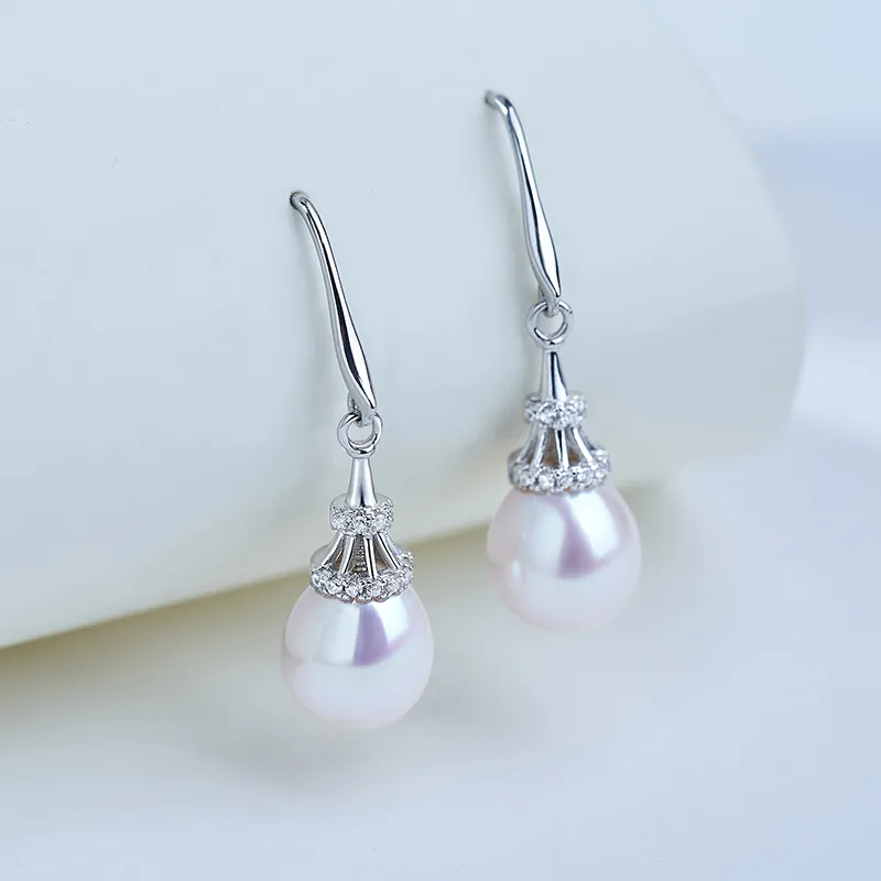 Luxury Beads Freshwater Pearl S925 Silver Hoop Earrings Women's-3