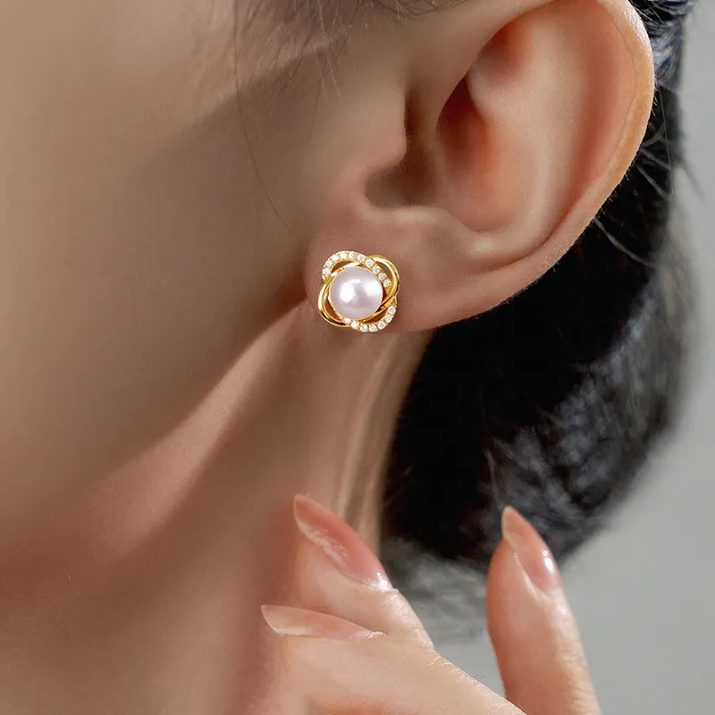 Luxury Beads Pearl Stud Earrings Women's-5