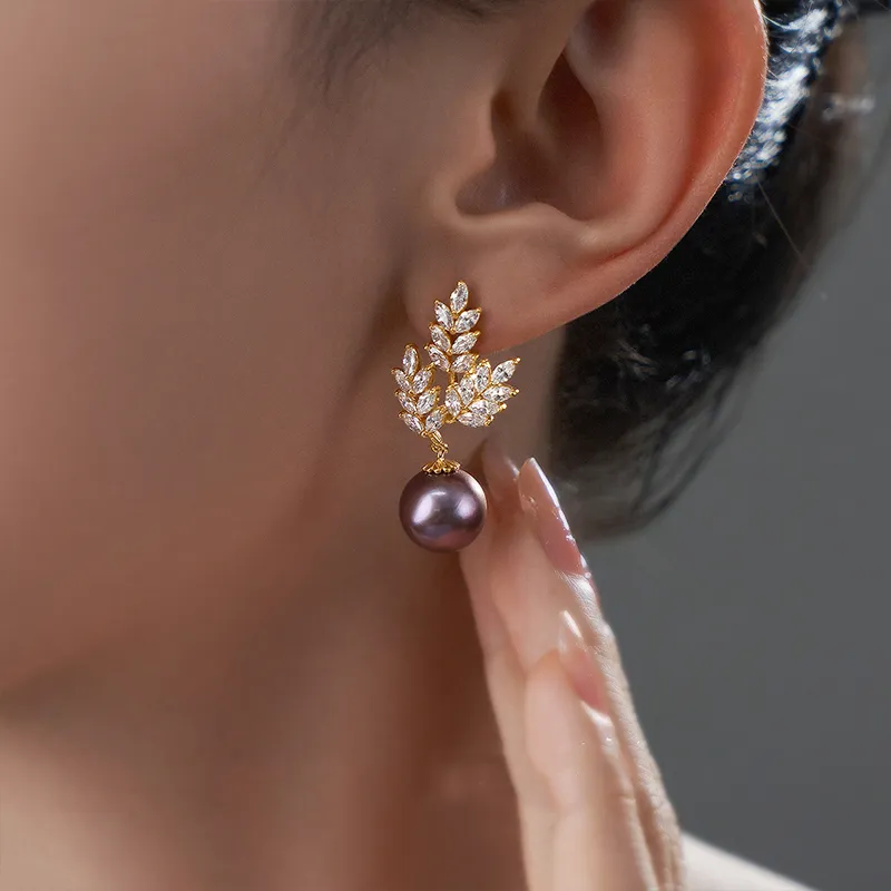 Luxury Beads Freshwater Pearl Earrings Women's-3