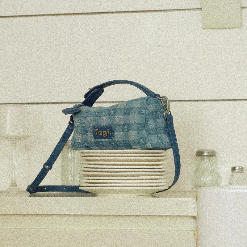 Tagi. Cow Leather Crossbody Bag, Handbag Regular Women's Plaid Denim-3