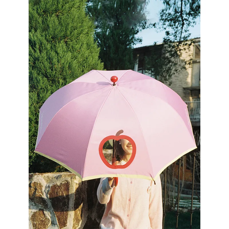 Tagi. Imagining Apple Rain Baby Umbrella Safety Transparent Small Window Patchwork Cute Button Long Handle Umbrella-6