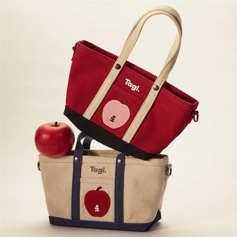 Tagi. Canvas Shoulder Bag Small Size Unisex Red-1