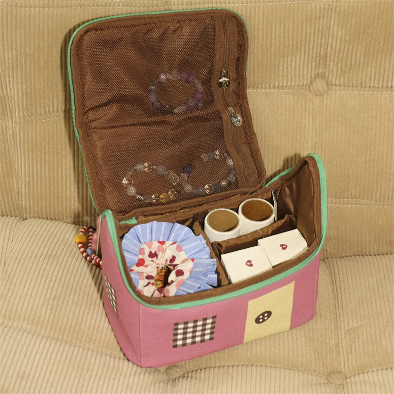 Tagi. Waterproof Leather Portable Toiletry Bag Large Capacity Storage Bag Makeup Bag Unisex Berry Hazelnuts-3