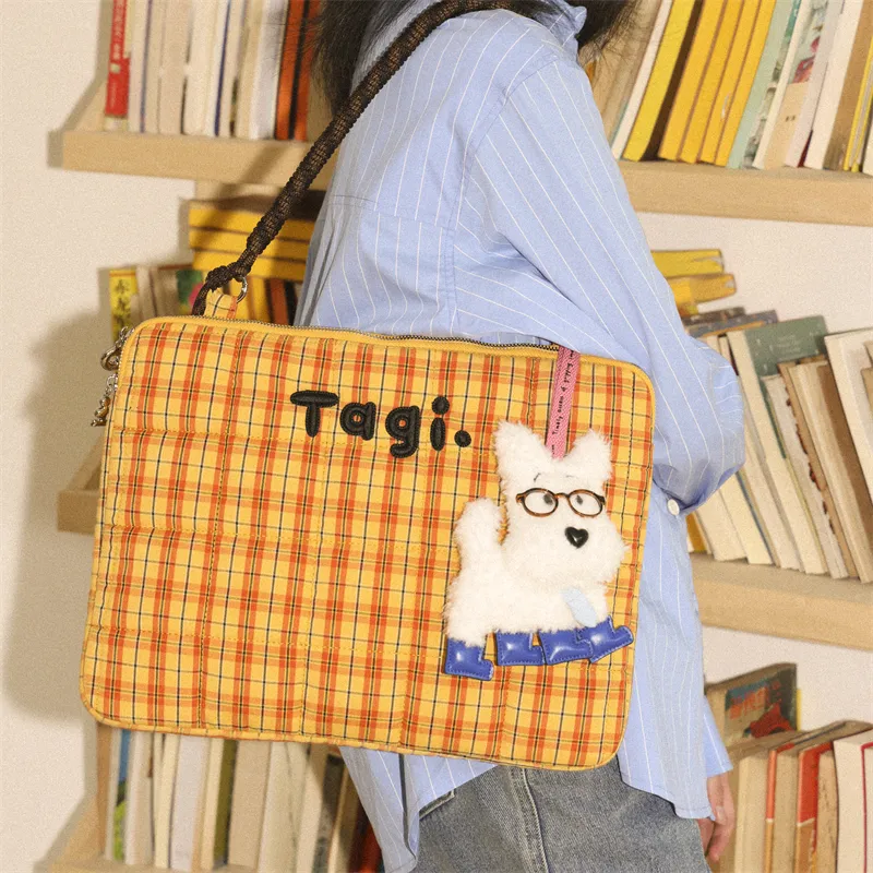Tagi. Cotton Filled Embroidery Beads Portable One Shoulder Laptop Bag, Laptop Bag Unisex Citrus Orange Cookie-2