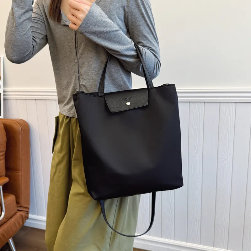 Debecca Fabric Tote Shoulder Bag, Crossbody Bag, Handbag Unisex Black/Khaki-2