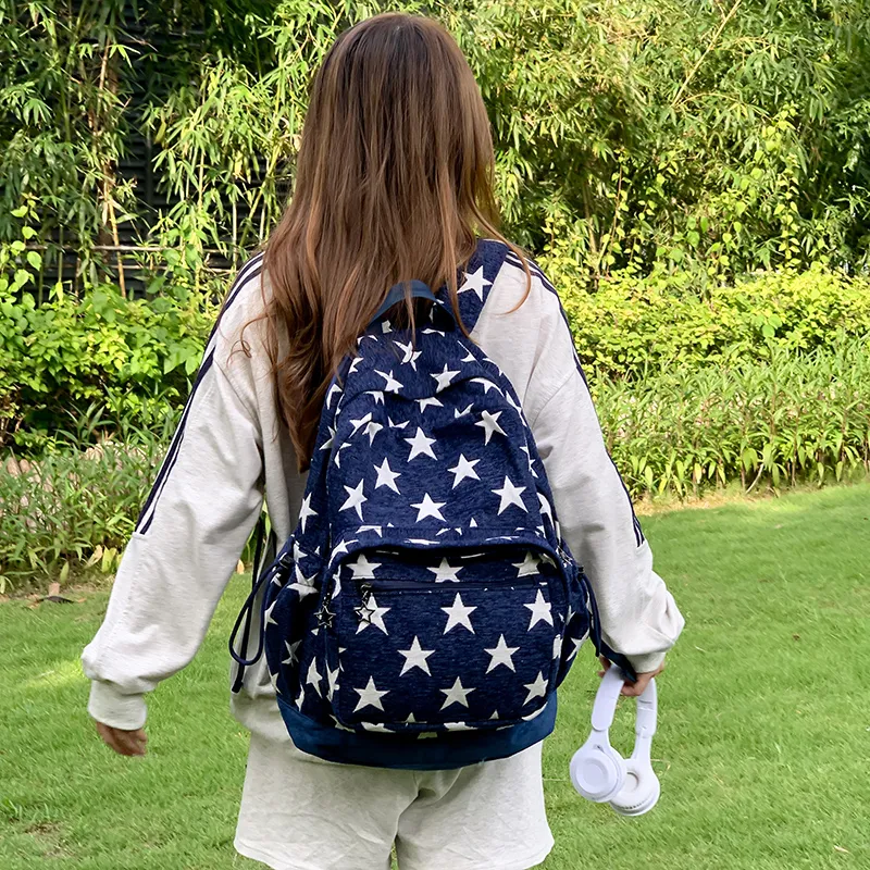 Debecca Polyester Backpack Large Size Unisex Blue/Red Stripes Gray-3