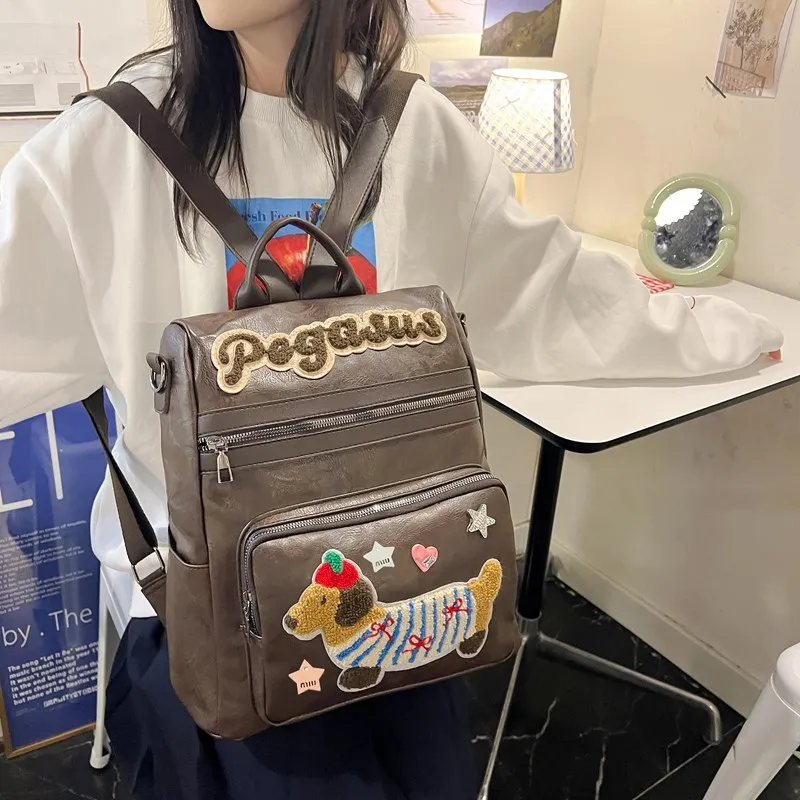 Debecca PU Backpack Regular Women's Brown Black-2