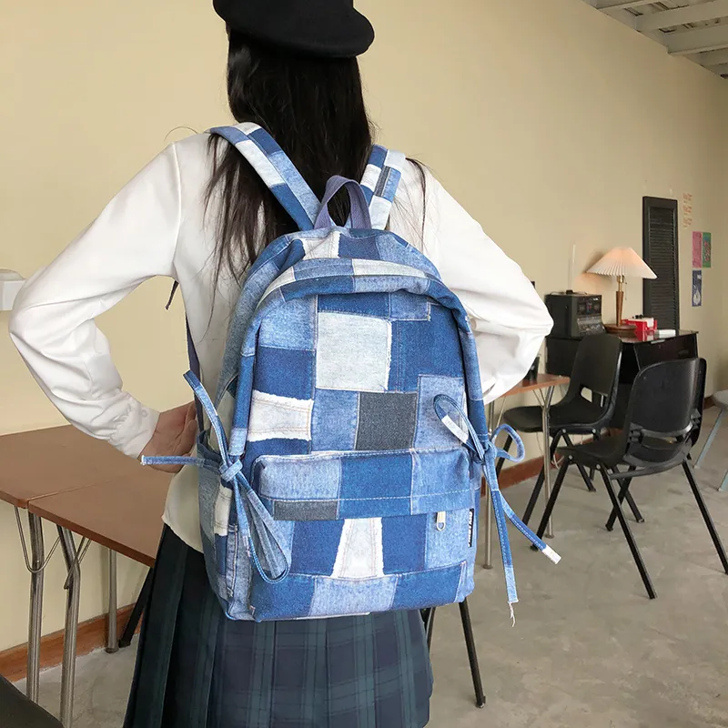 Debecca Nylon Backpack Regular Unisex Plaid Pattern/Stars Pattern-1