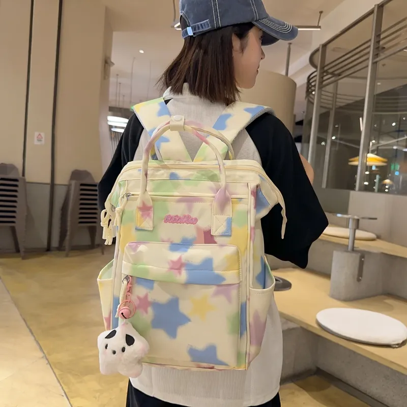Debecca Nylon Backpack Regular Women's White/Pink/Yellow-11