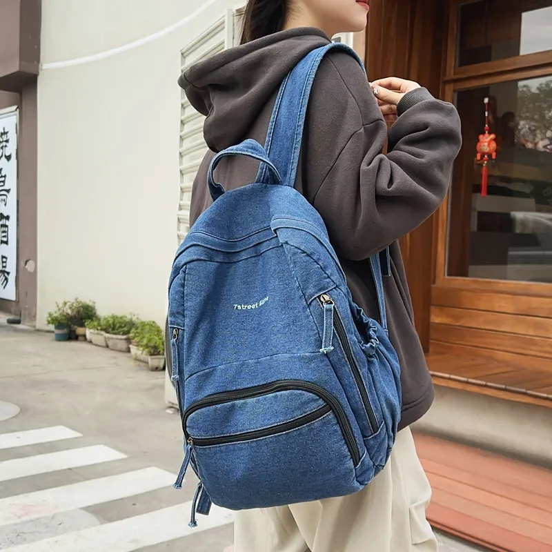 Debecca Denim Backpack Regular Unisex Light Blue/Dark Blue/Black-8