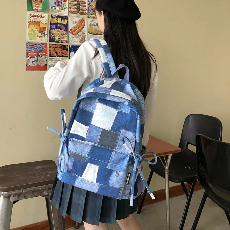 Debecca Nylon Backpack Regular Unisex Plaid Pattern/Stars Pattern-2