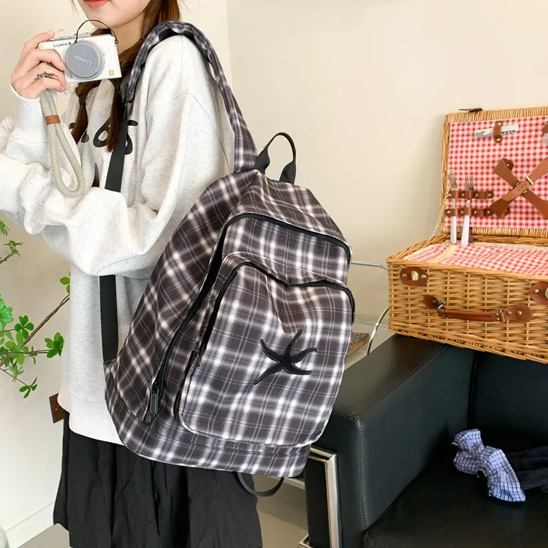 Debecca Composite Cloth Backpack Women's Black Gray Plaid-4