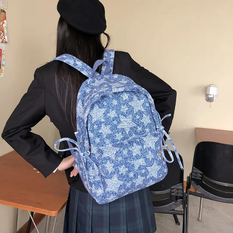 Debecca Nylon Backpack Regular Unisex Plaid Pattern/Stars Pattern-5