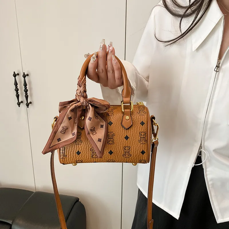 Debecca PU Boston Bag Handbags Women's Brown/Ecru-3