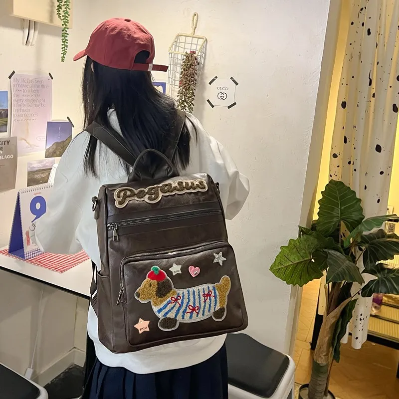 Debecca PU Backpack Regular Women's Brown Black-1