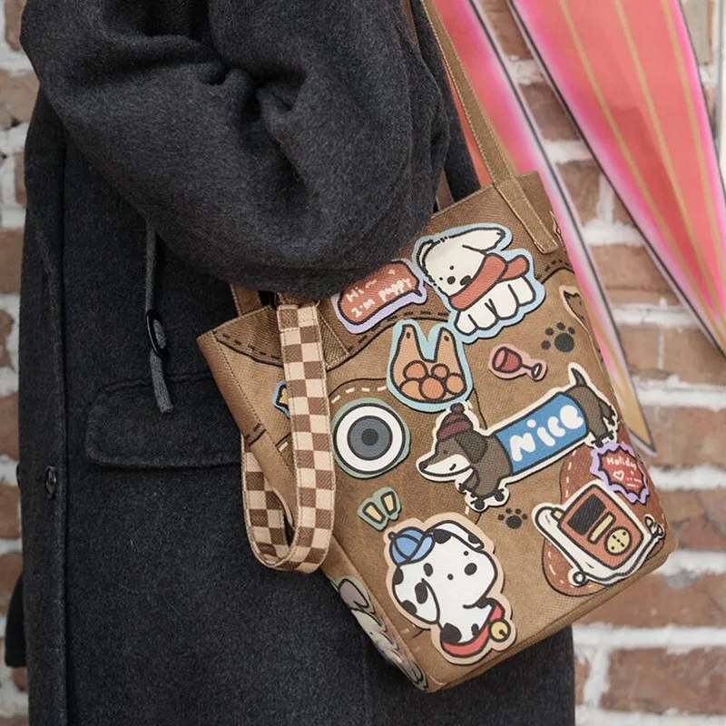Debecca Canvas Shoulder Bag Women's Coffee Brown-1