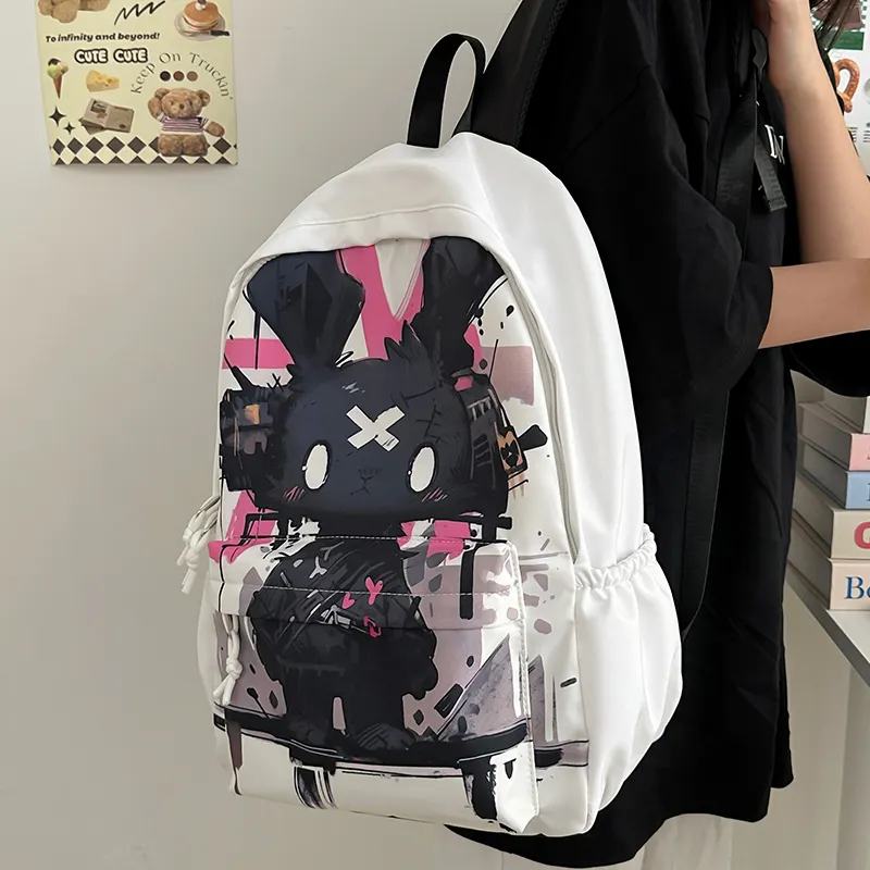 OUZIHUANG Nylon Backpack Regular Unisex White Rabbit/Black Rabbit-12